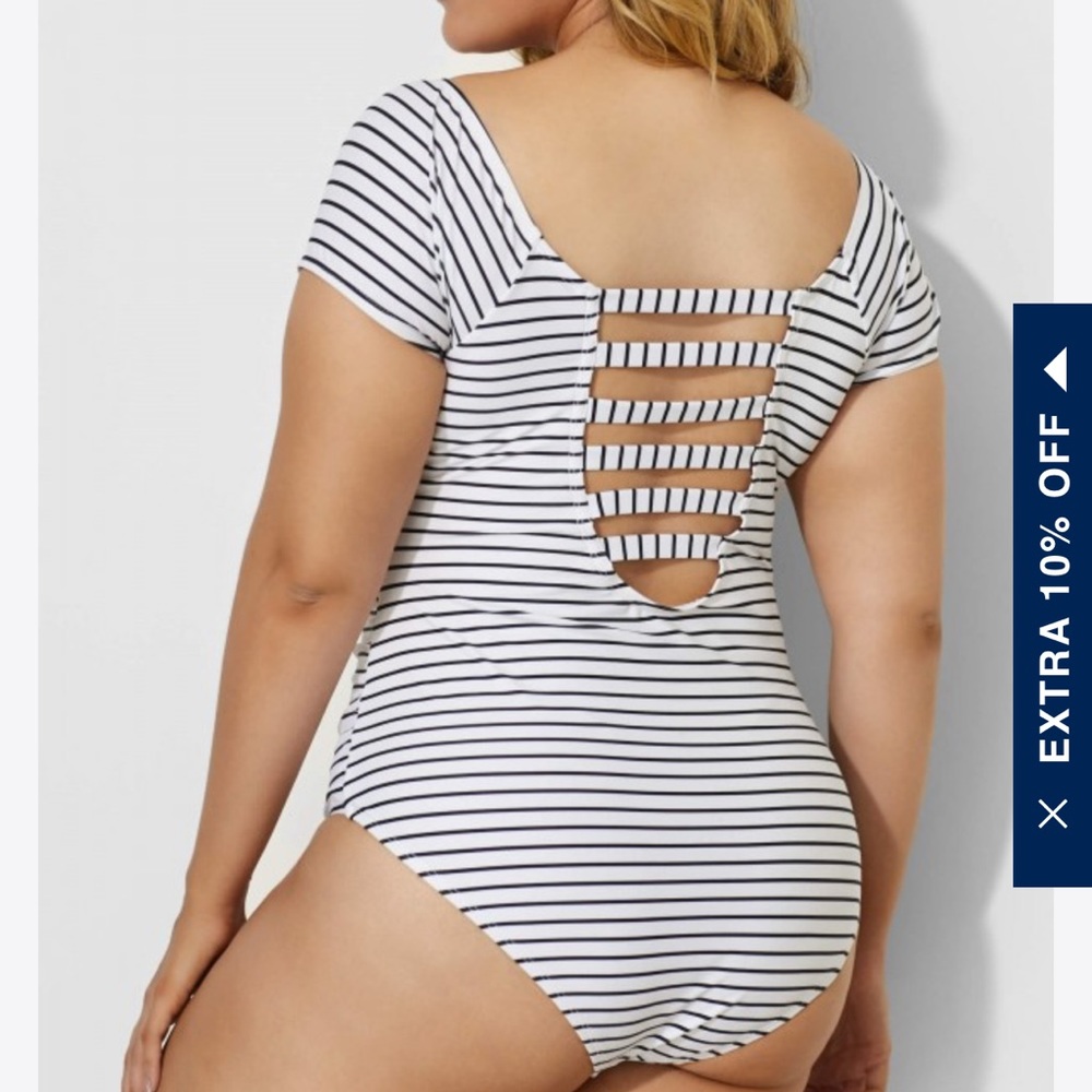 MEET CURVE blue and white striped one piece. 2XL